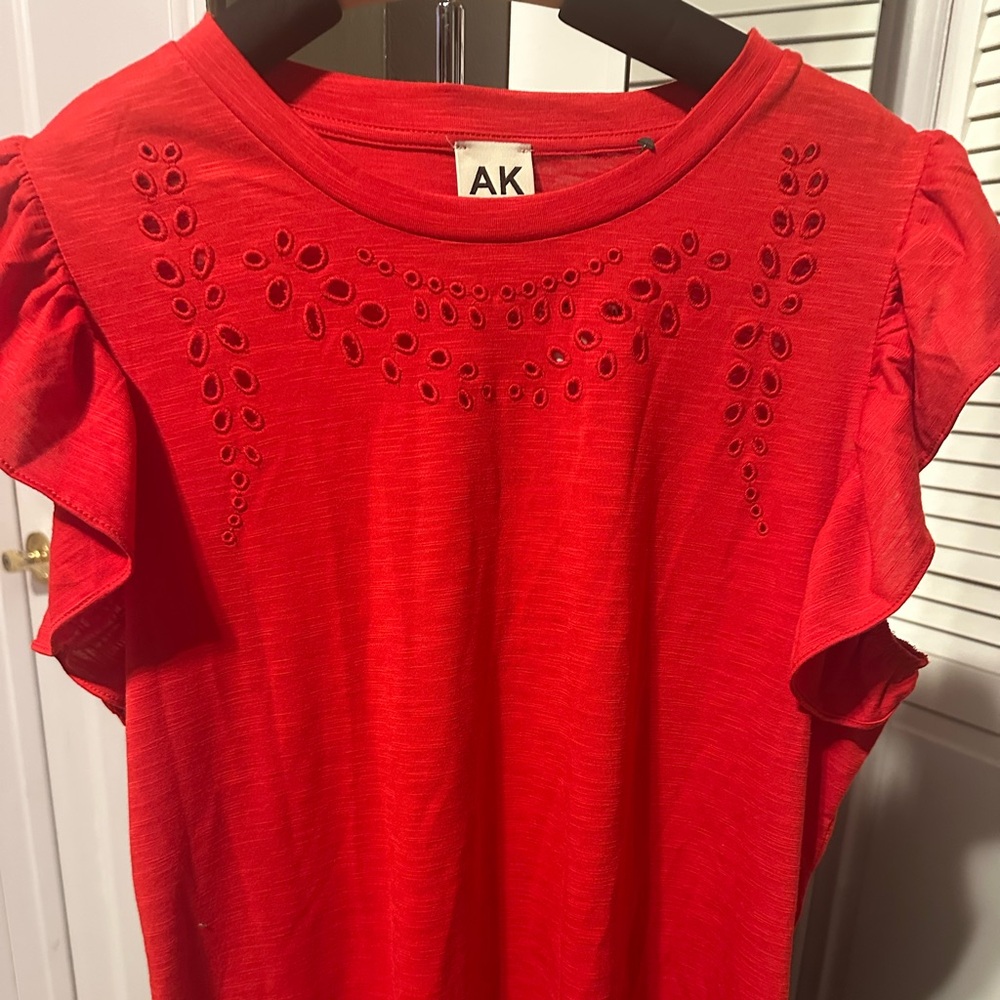 Anne Klein Red Ruffled Cap Sleeve Blouse